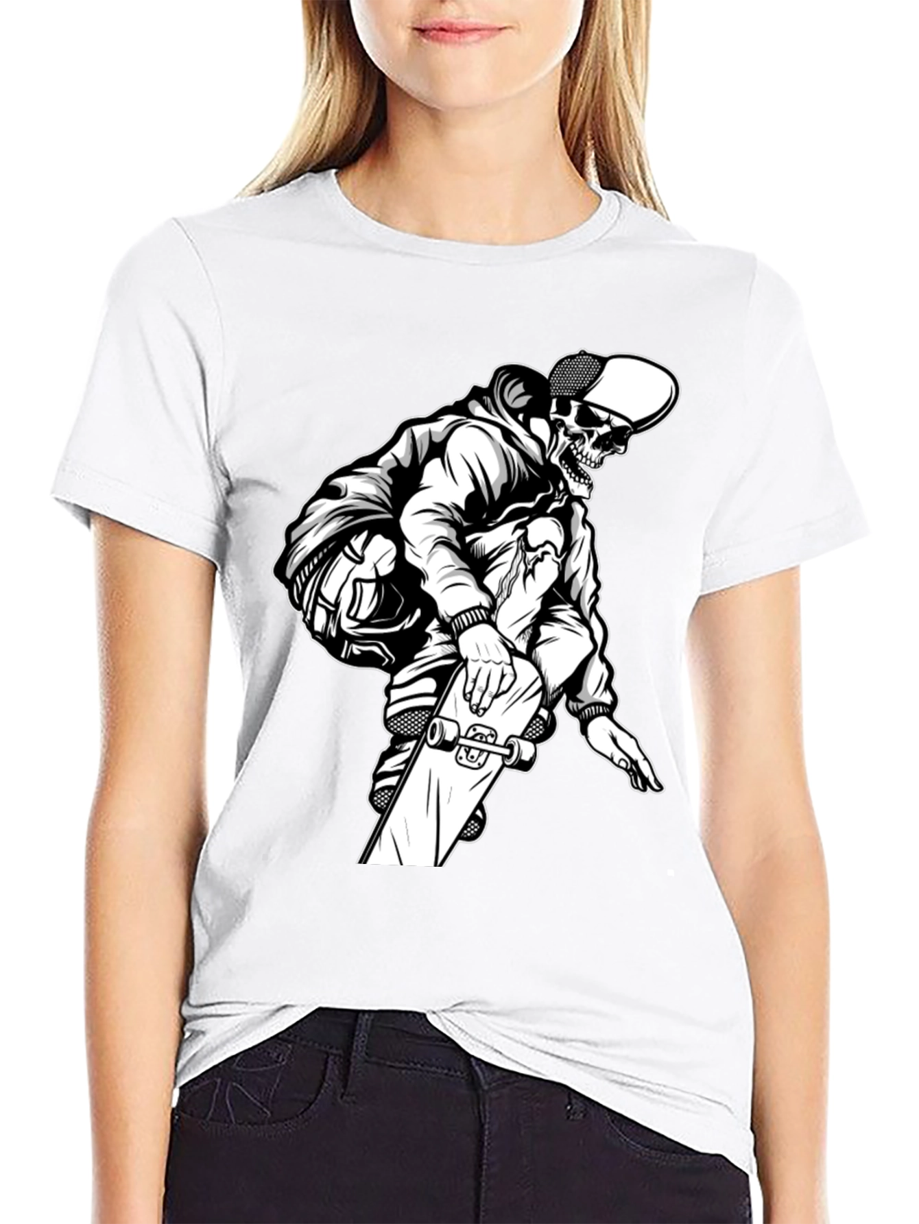 Black Skateboard Skeleton Graphic T-Shirt view 9