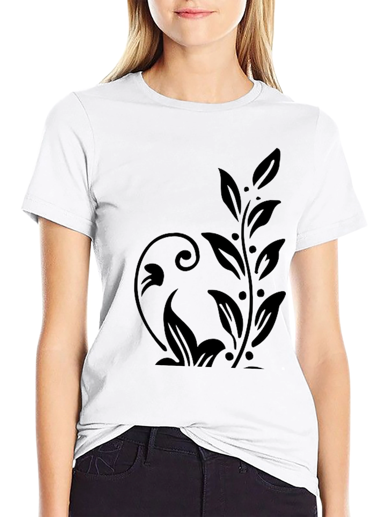 Black Black Floral Print Crew Neck T-Shirt view 9