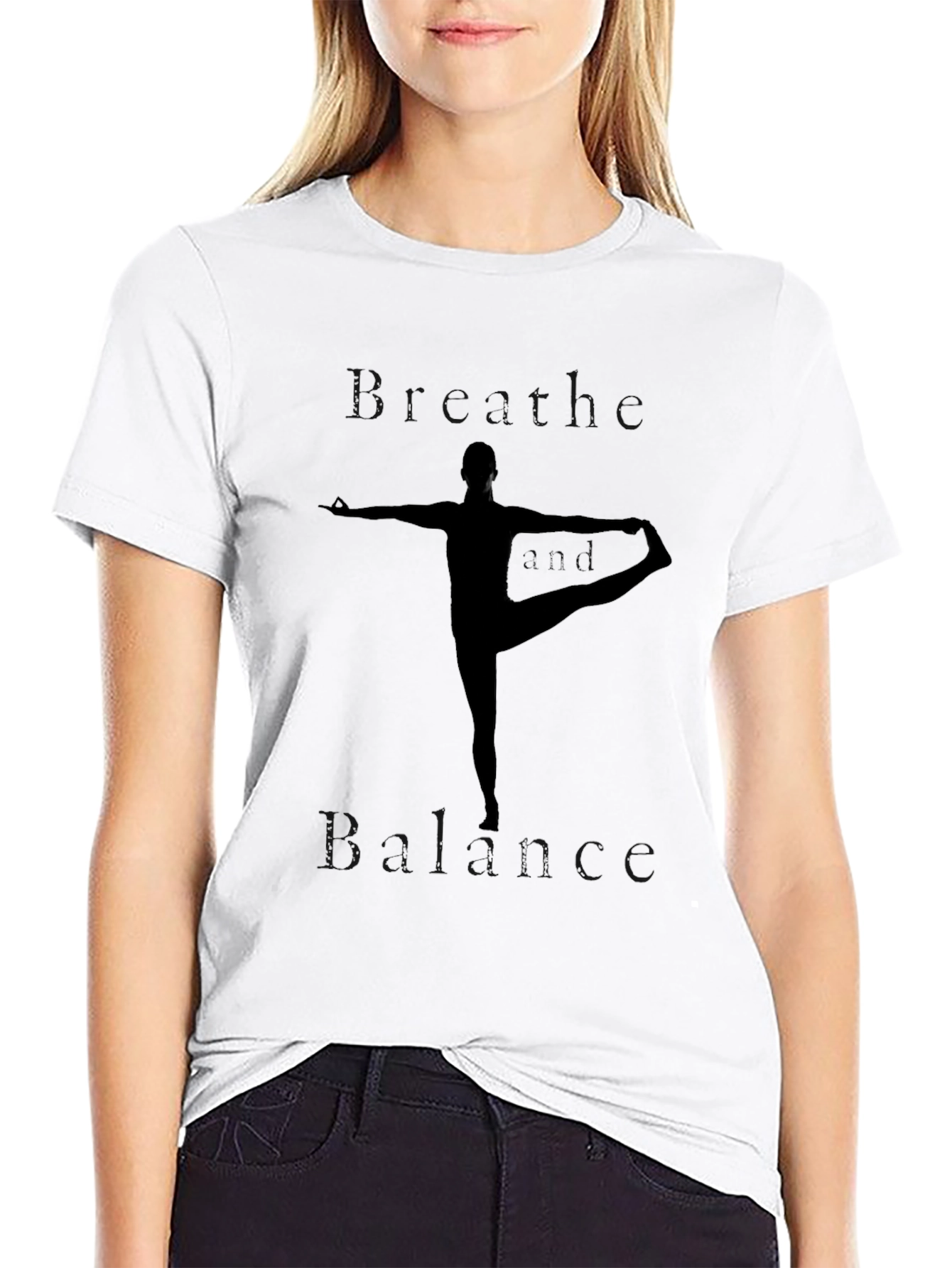 Black Yoga Pose Graphic Tee - Black Cotton Casual Shirt view 9