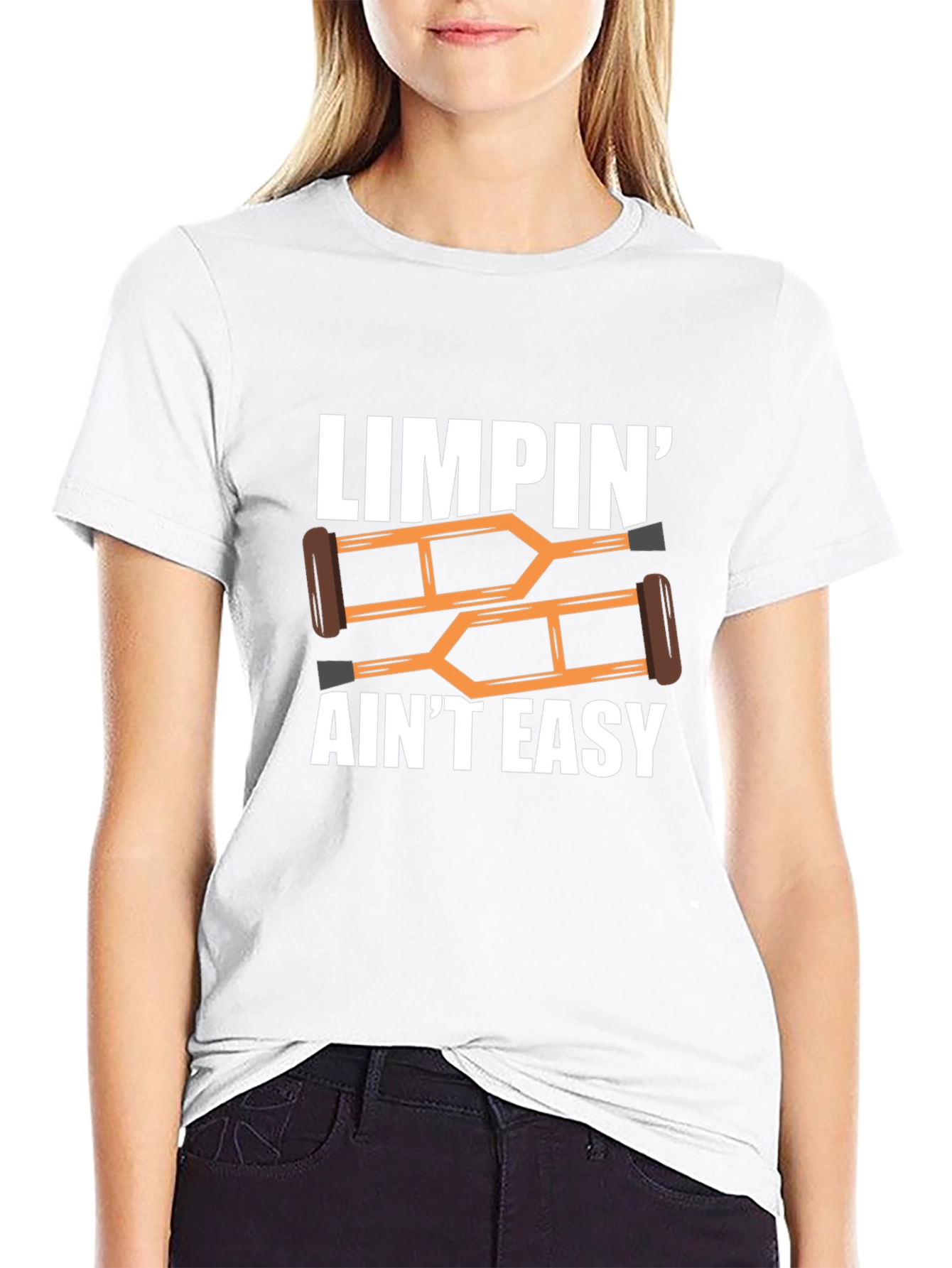 Black Limpin' Ain't Easy T-Shirt Funny Crutches Injury Get Well Tee view 9