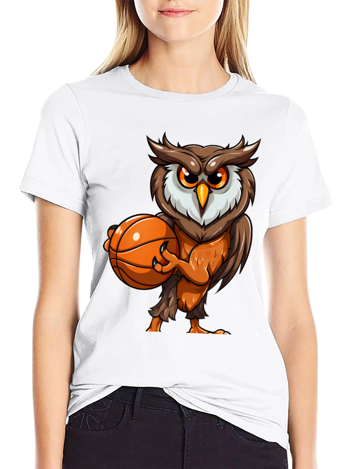 Black Owl Basketball Graphic Tee - Black Cotton T-Shirt view 9