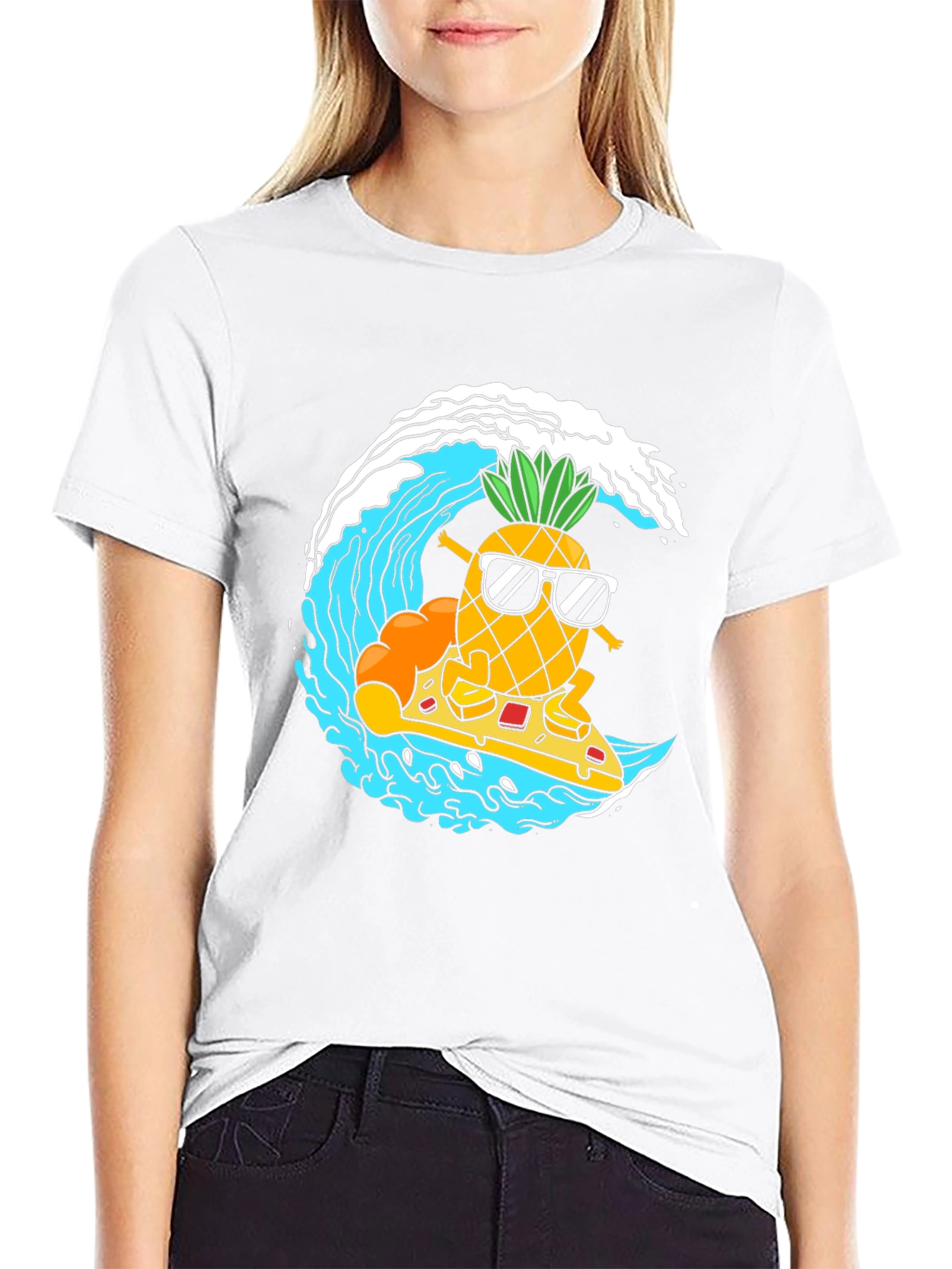 Black Surfing Pineapple Pizza T-Shirt view 9