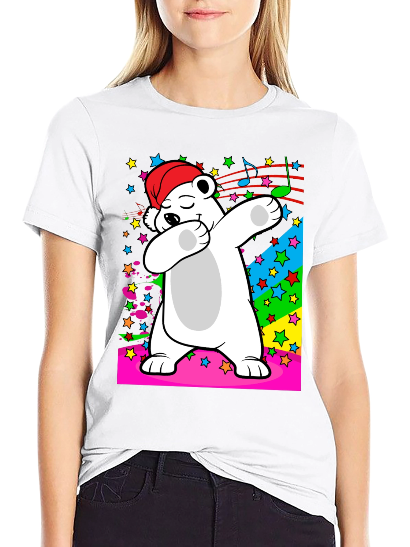 Black Dabbing Polar Bear T-Shirt - Fun Graphic Tee view 9