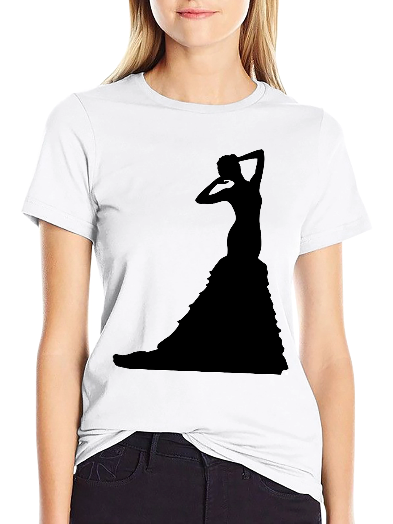 Black Elegant Silhouette Graphic T-Shirt - Black view 9