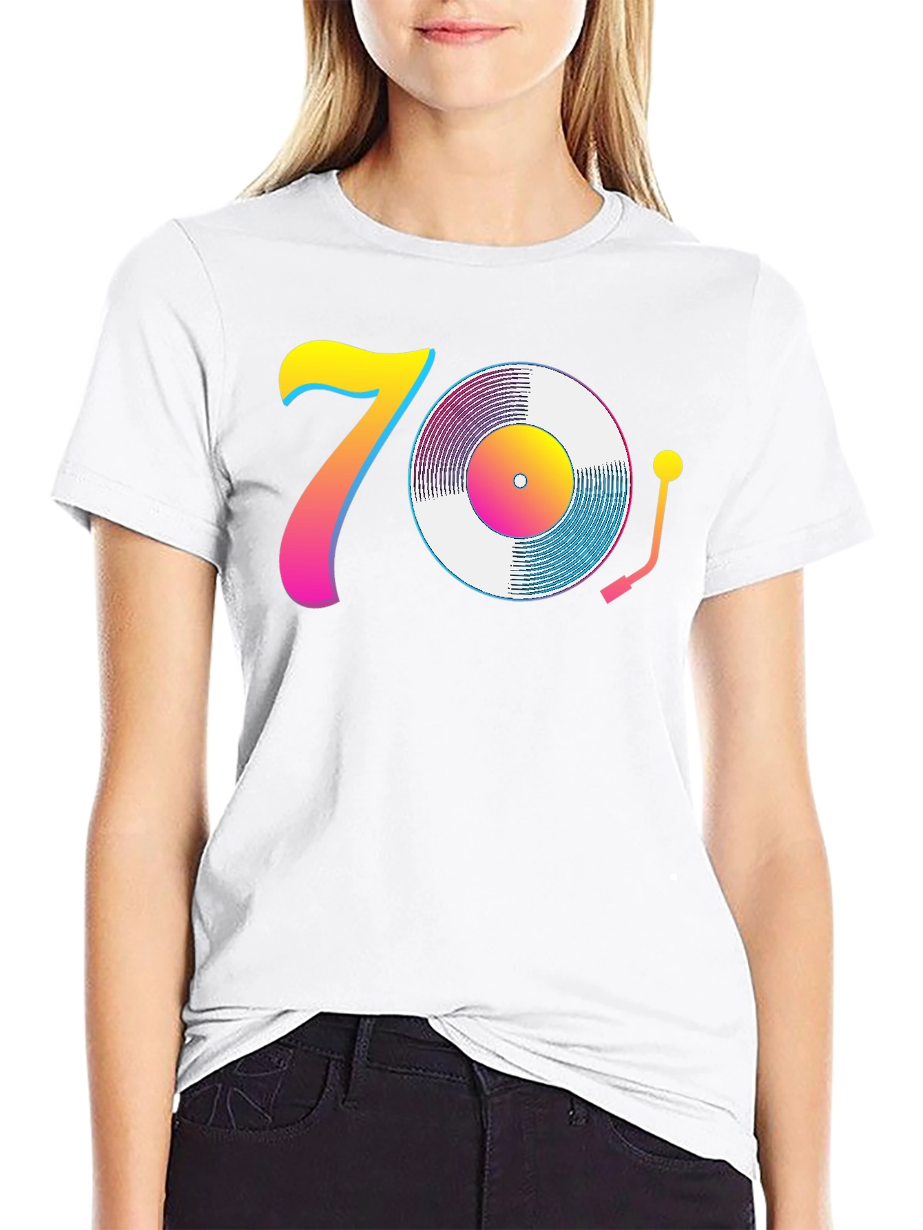 Black 70s Retro Vinyl Record T-Shirt - Black view 9