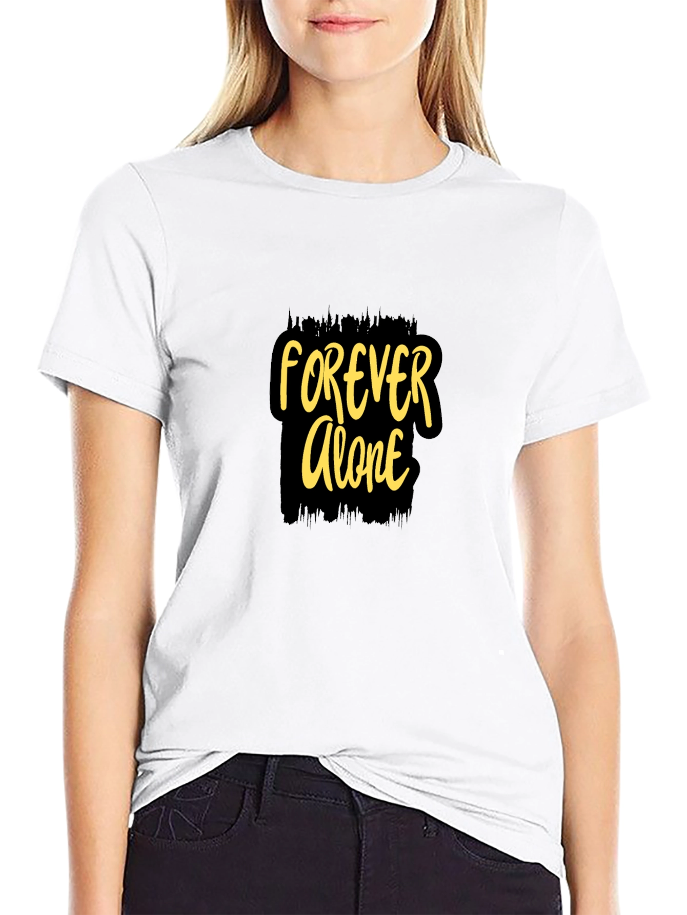 Black Forever Alone Graphic Black T-Shirt view 9