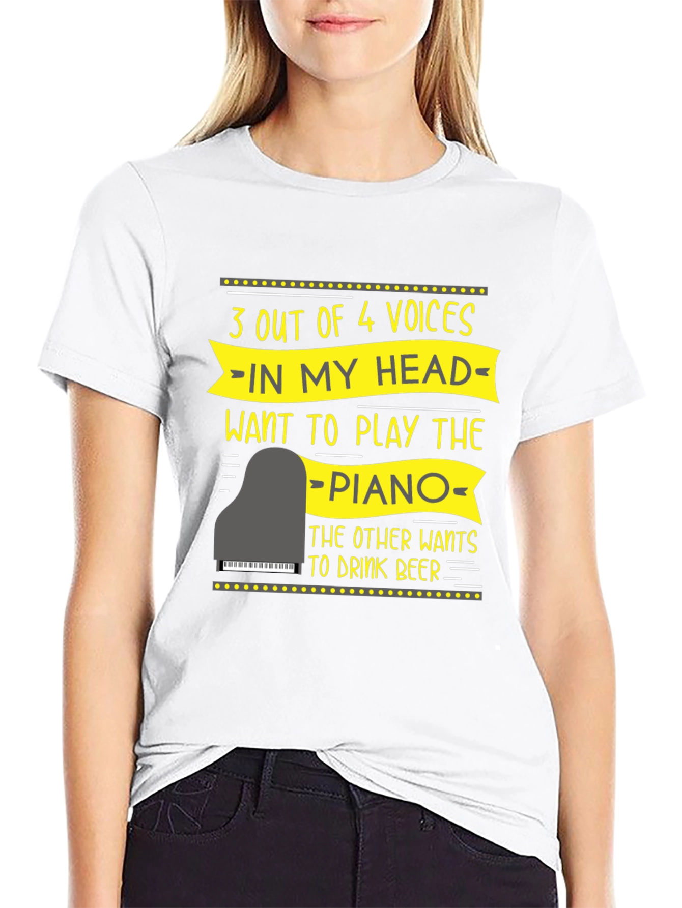 Black Funny Piano Player T-Shirt - 3 Out of 4 Voices view 9