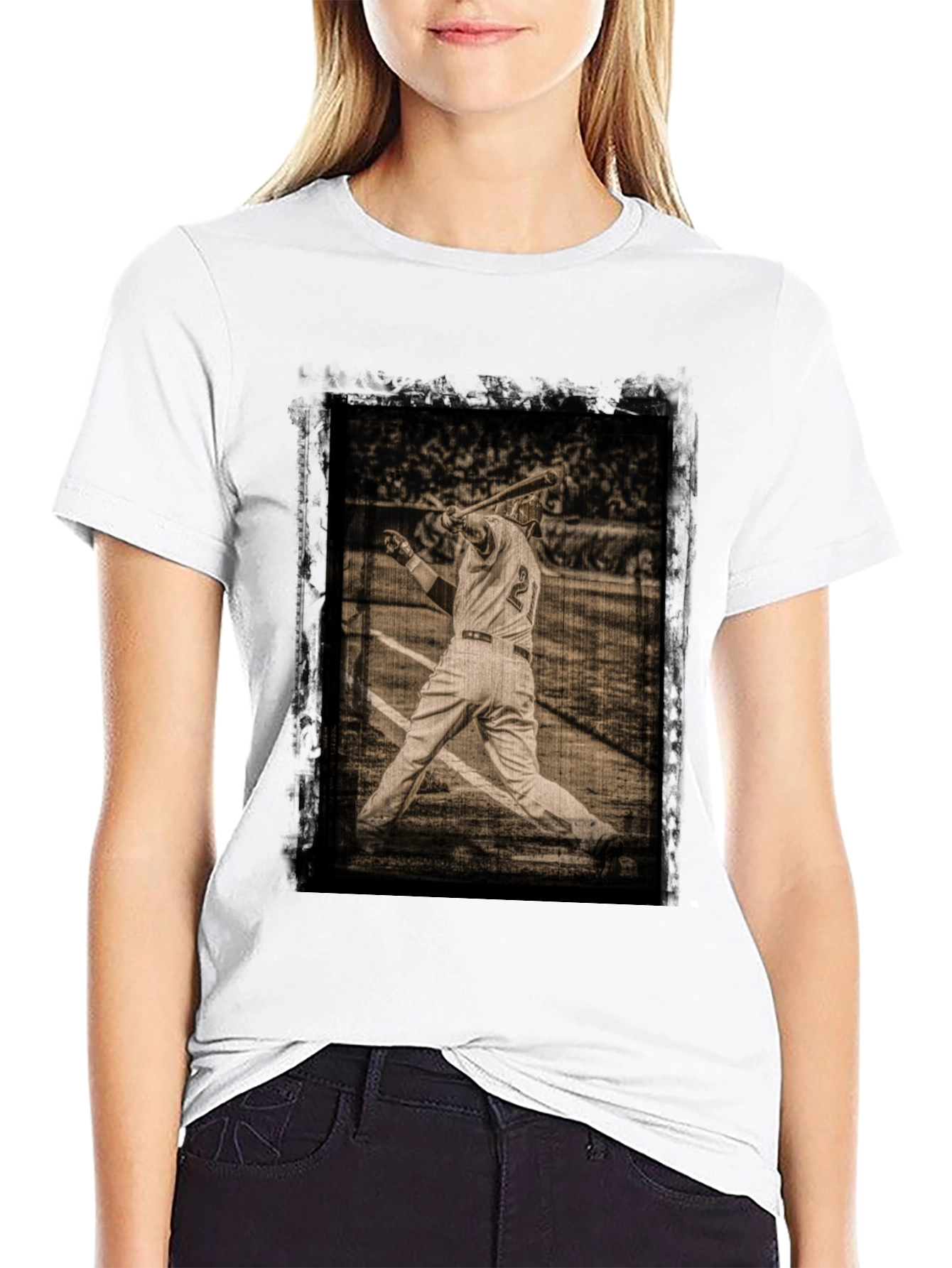 Black Vintage Baseball Player Graphic Tee view 9
