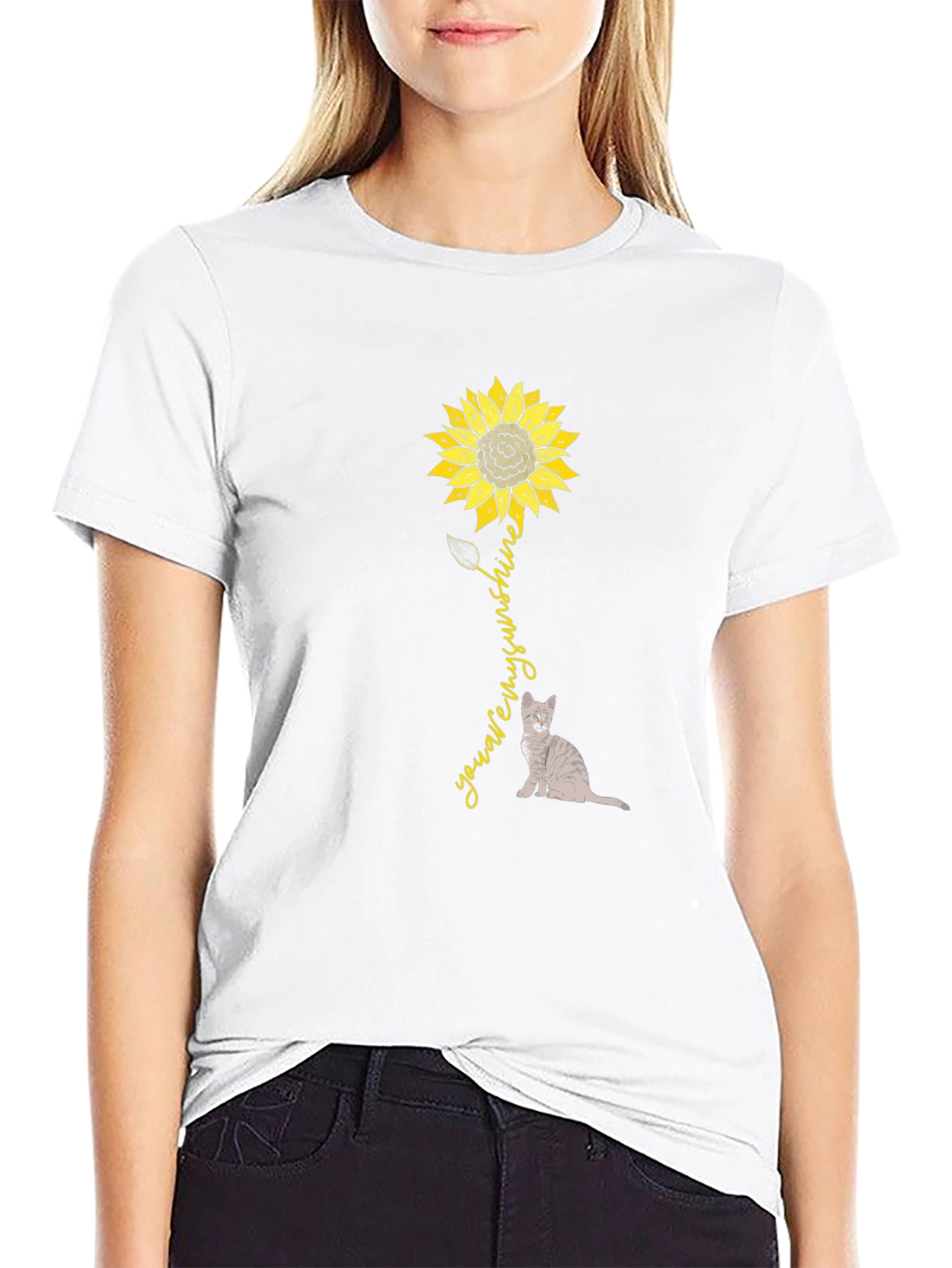 Black Sunflower Cat Graphic T-Shirt view 9
