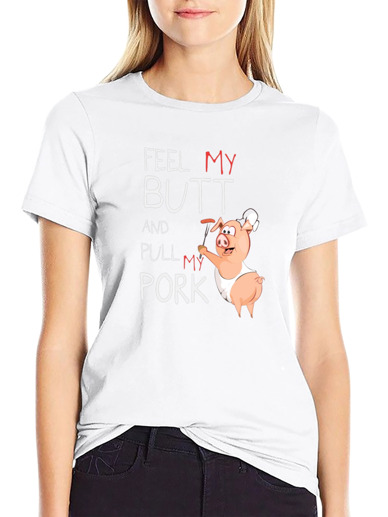 Black Feel My Butt Pull My Pork Graphic T-Shirt view 9