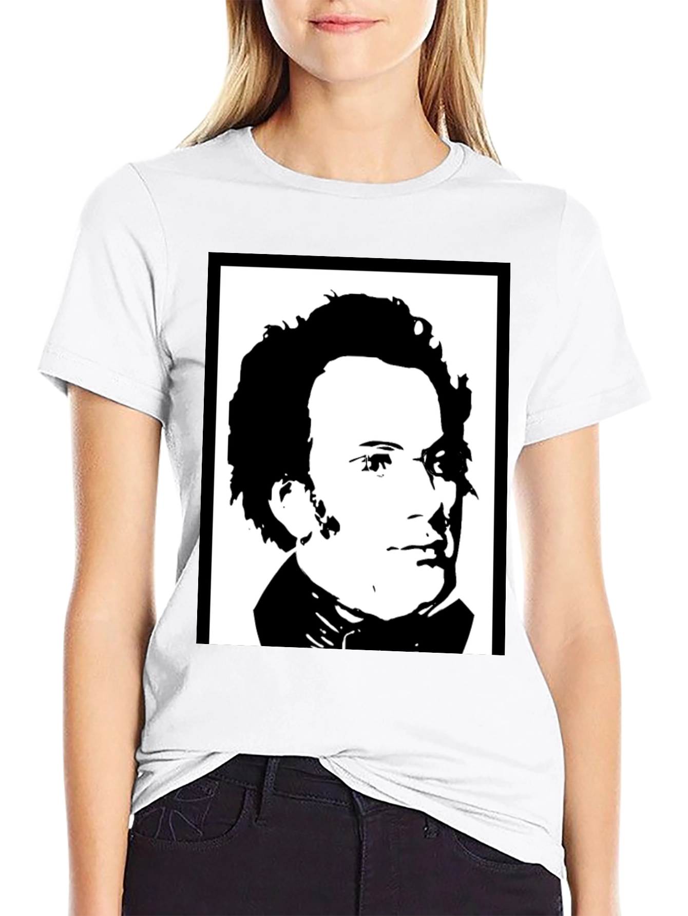 Black Black T-Shirt with Portrait Print view 9