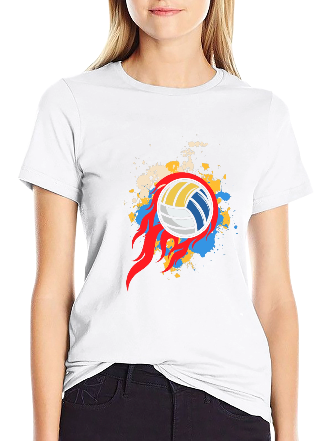 Black Flaming Volleyball Graphic Tee - Black Cotton Shirt view 9