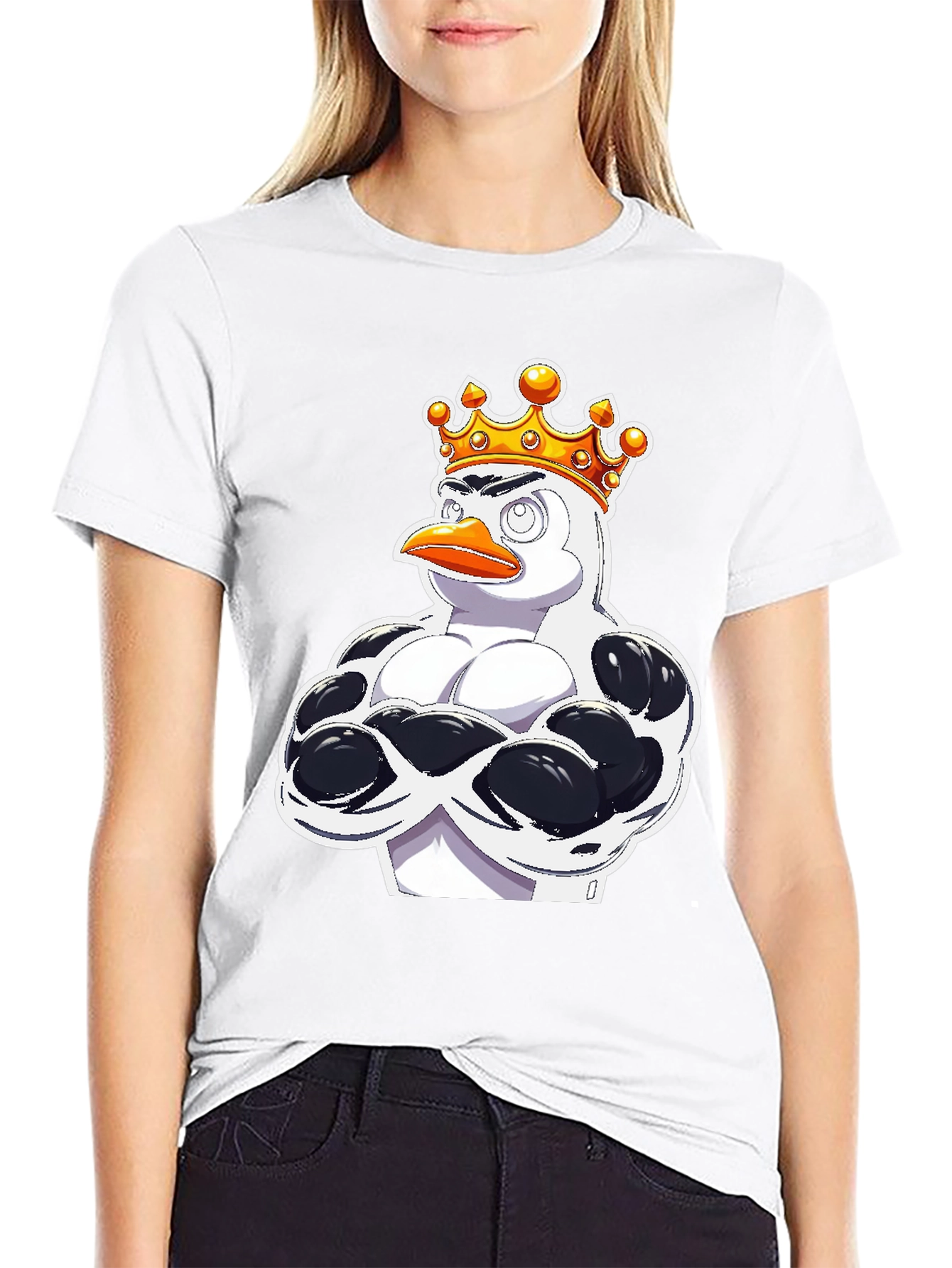 Black Penguin King Graphic T-Shirt - Black Cotton Tee view 9