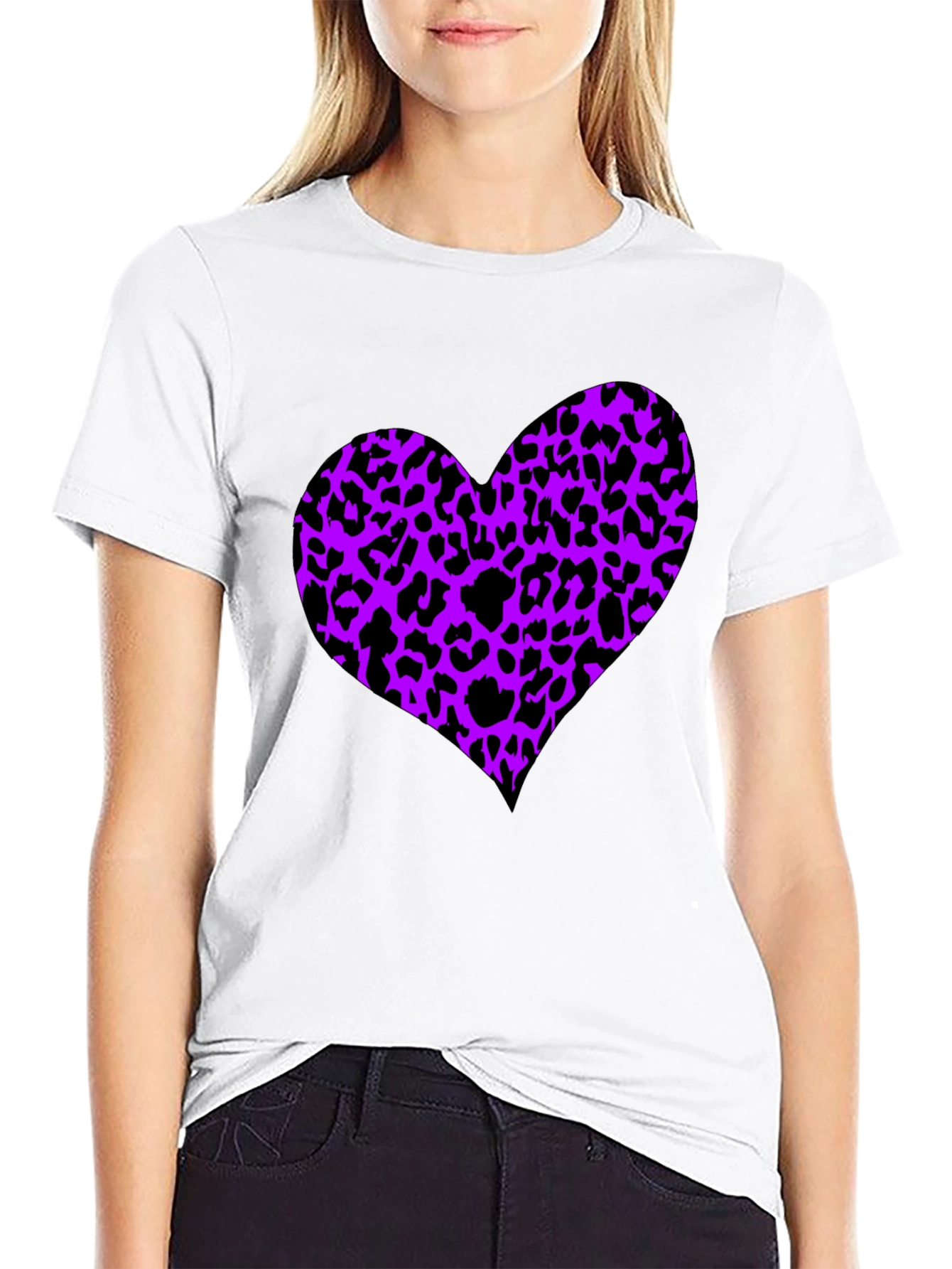 Black Leopard Print Heart Tee - Trendy Graphic T-Shirt view 9