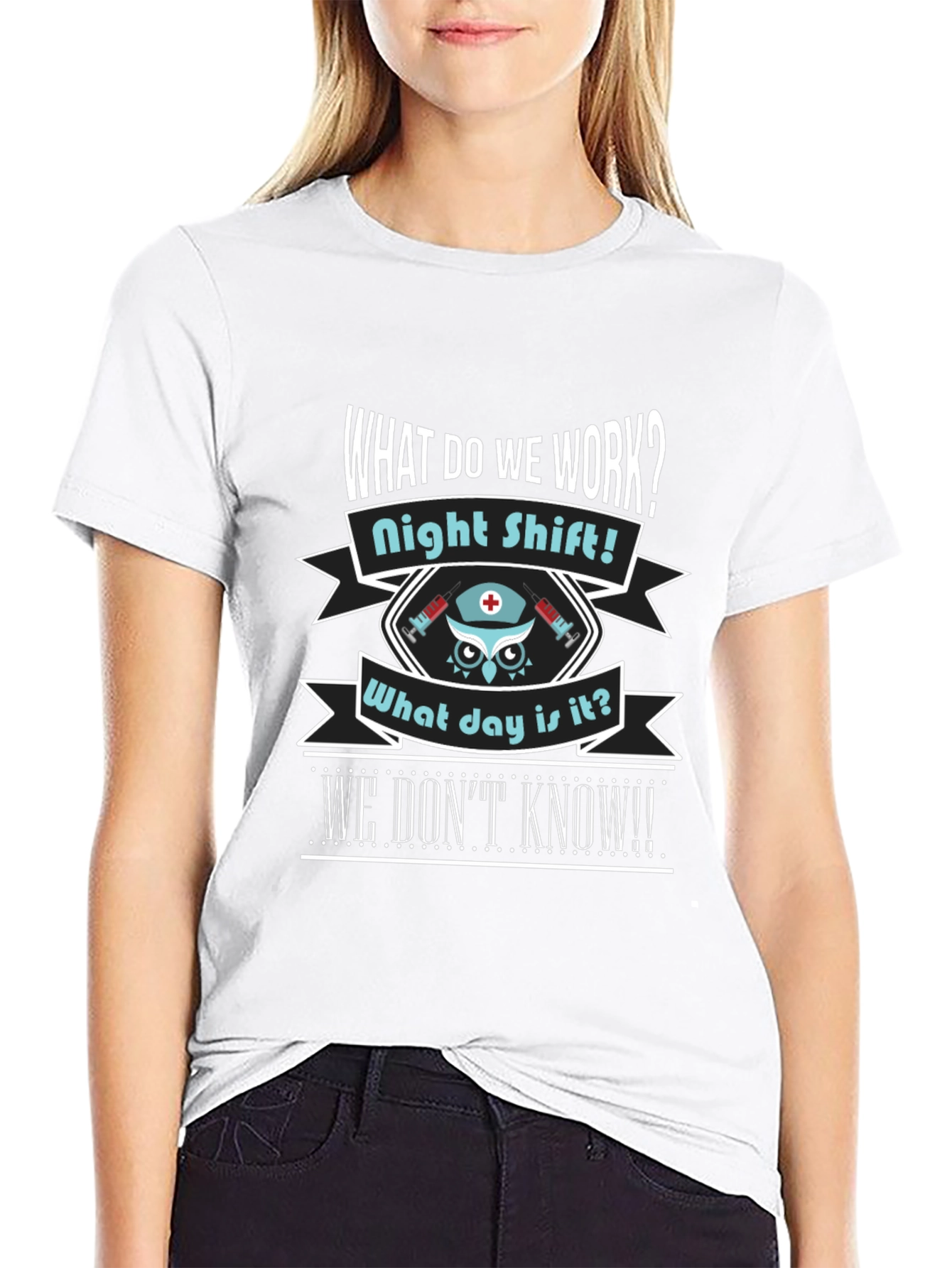 Black Night Shift Nurse Owl T-Shirt view 9