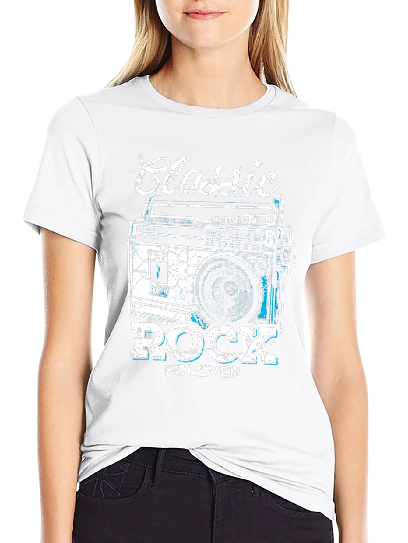 Black Classic Rock Forever Tee - Retro Boombox Graphic view 9