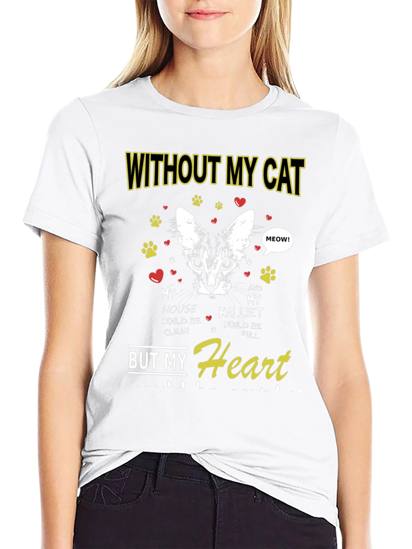 Black Without My Cat T-Shirt - Heart Full view 9