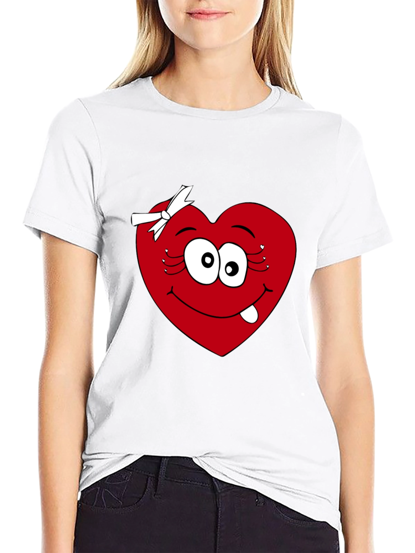 Black Funny Heart Face Black T-Shirt view 9