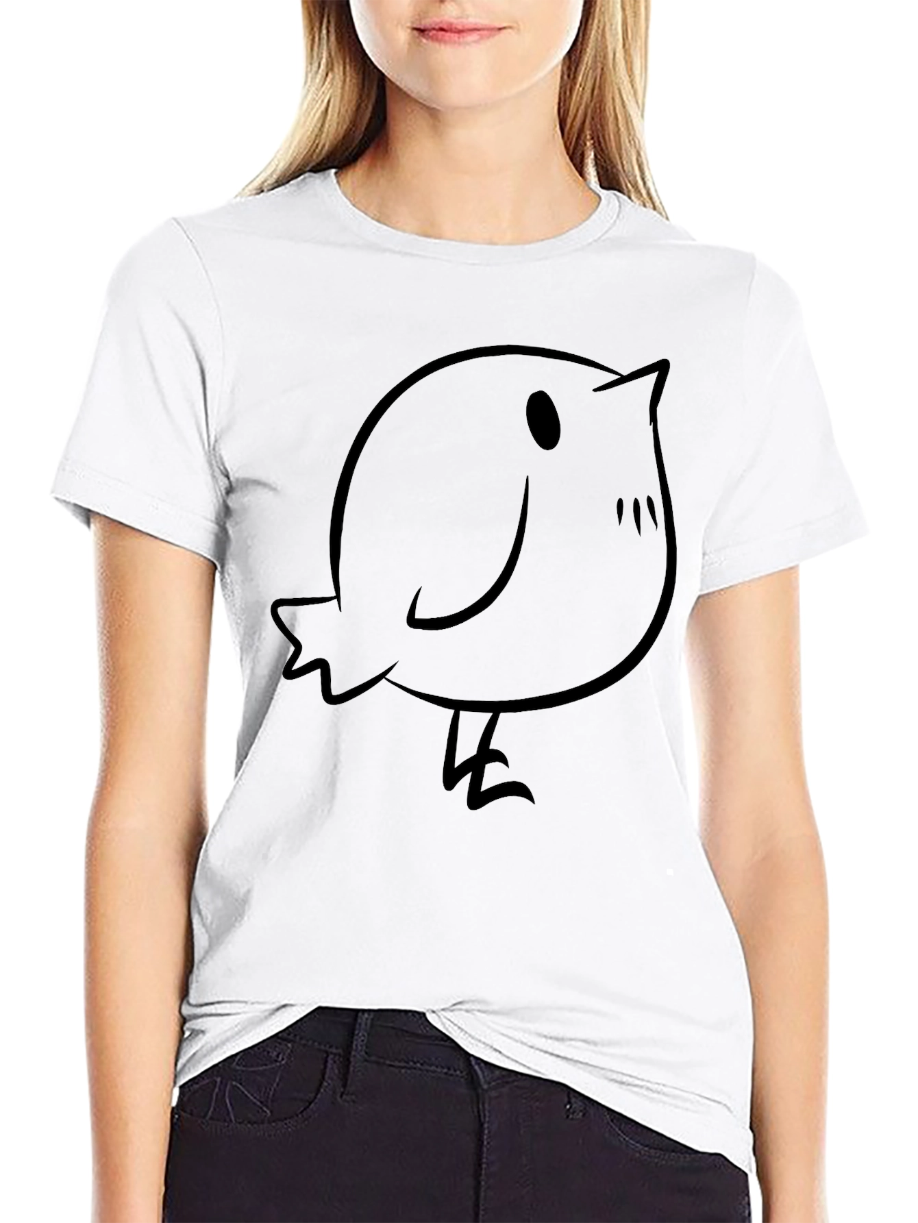 Black Cute Bird Graphic Tee - Casual Black T-Shirt view 9