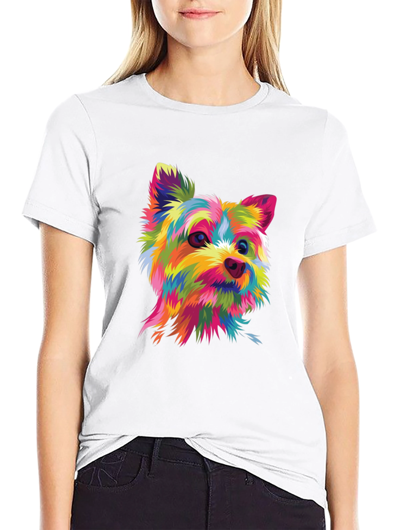Black Colorful Yorkshire Terrier Graphic T-Shirt view 9
