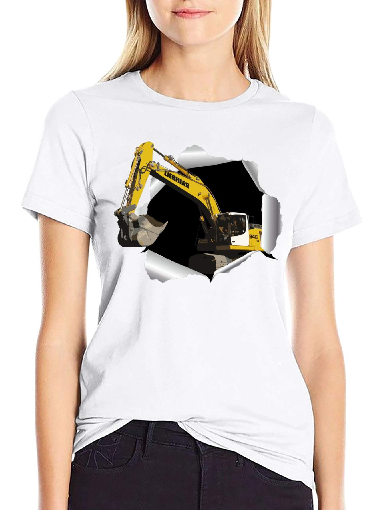 Black Excavator Ripped Tee - Construction Vehicle Graphic T-Shirt view 9
