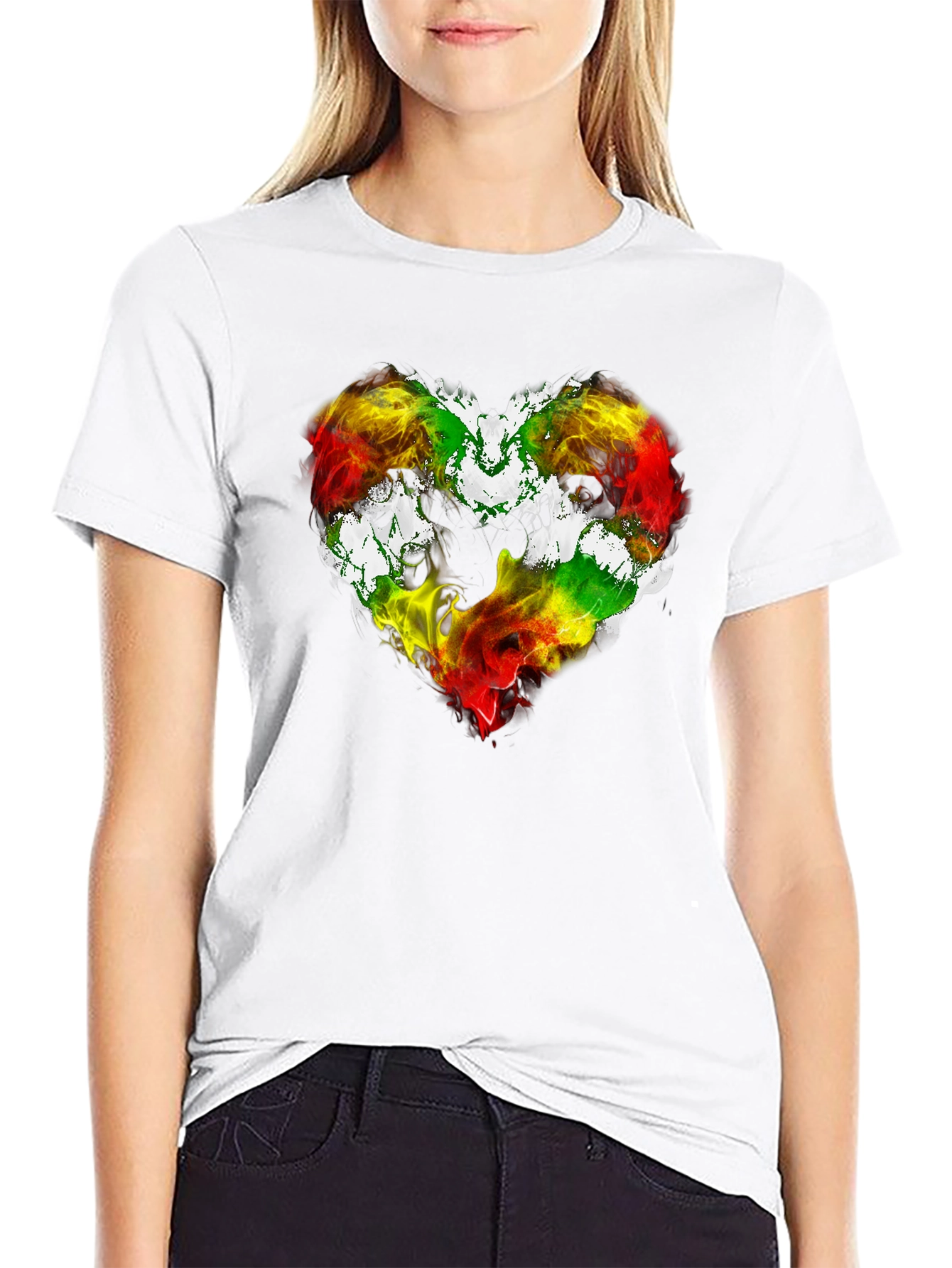 Black Rasta Heart Graphic T-Shirt - Love Reggae Music view 9
