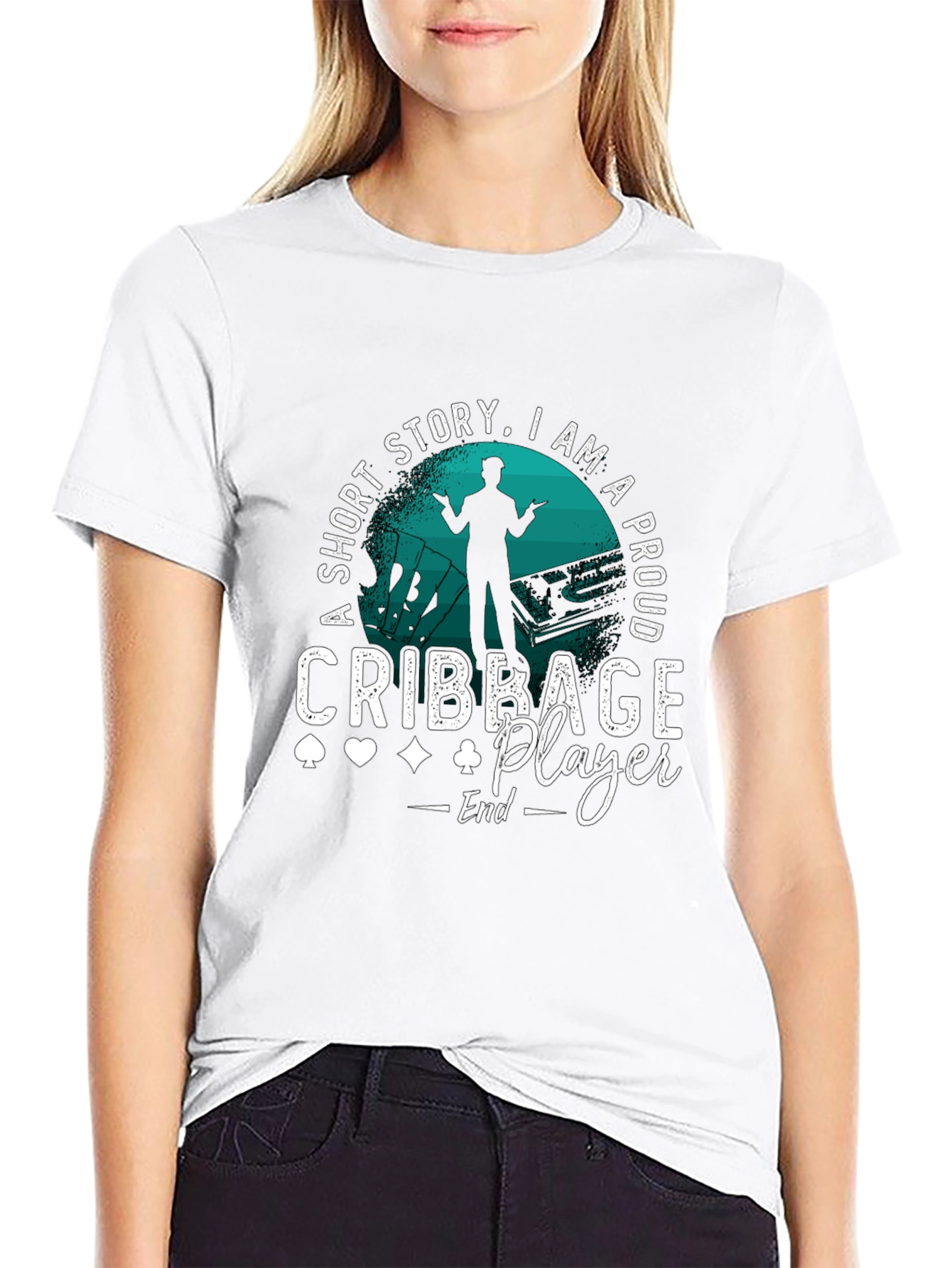 Black Cribbage Player T-Shirt: Short Story, Proud Player! view 9