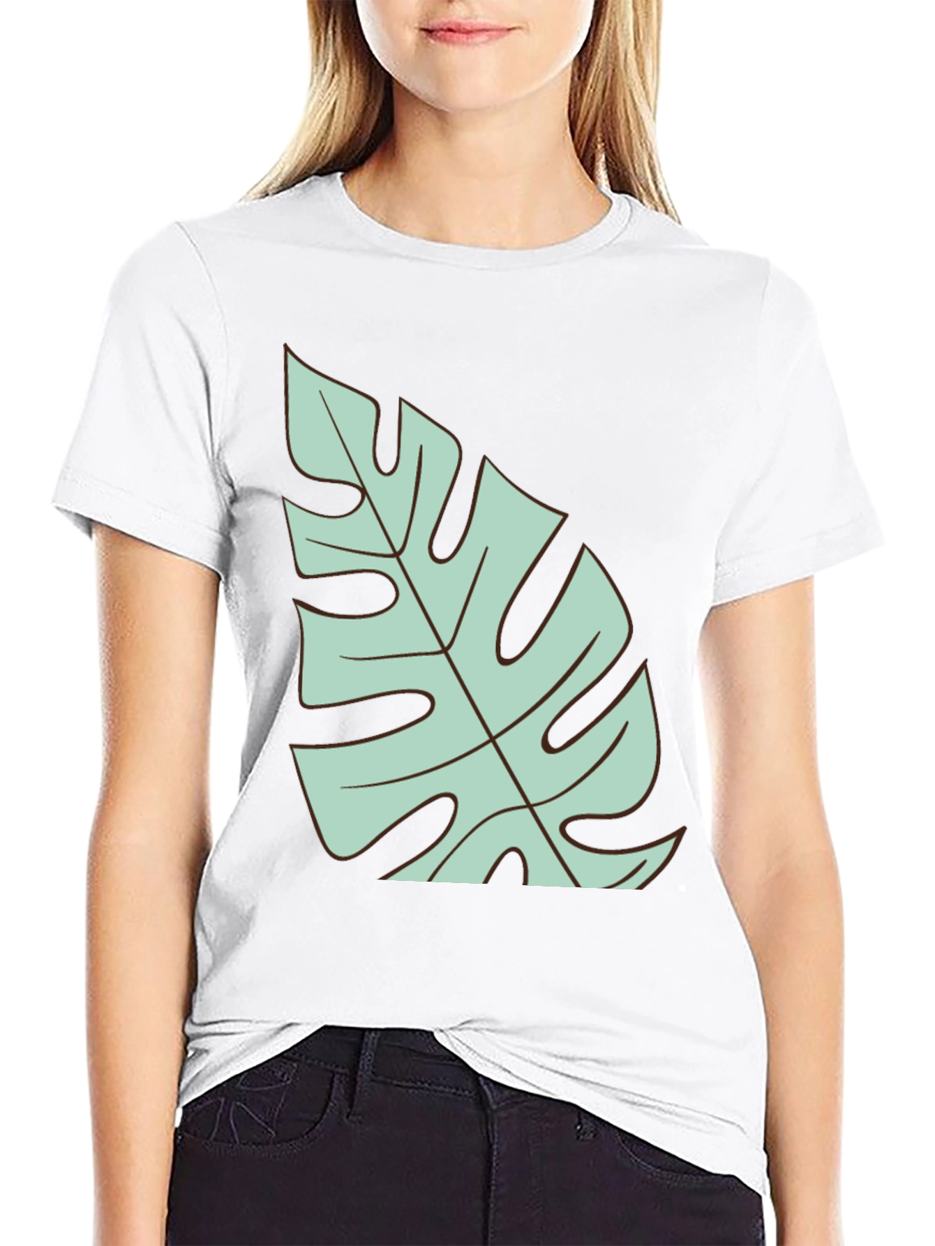Black Tropical Monstera Leaf Graphic T-Shirt - Black view 9