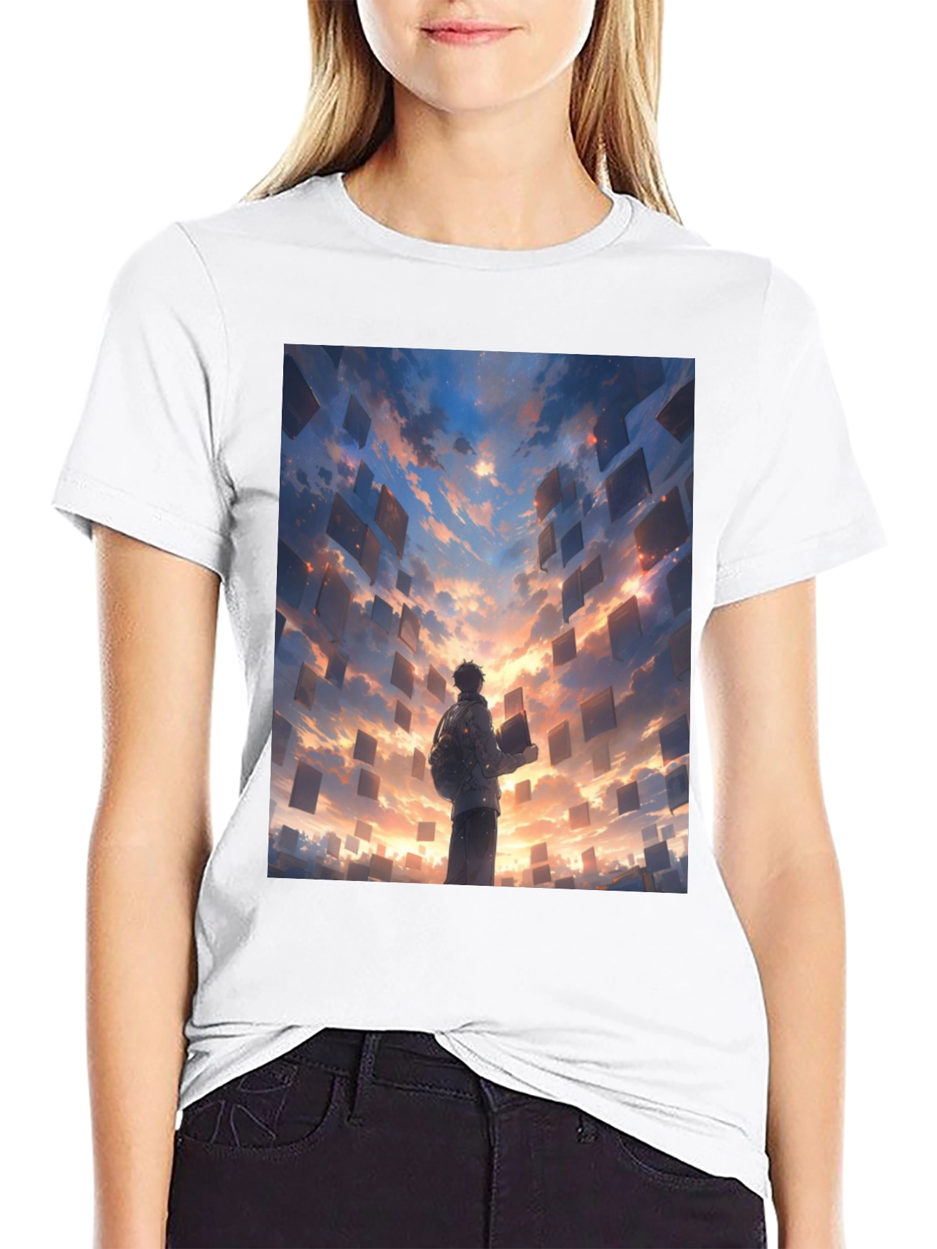 Black Surreal Sky Books Graphic Tee view 9
