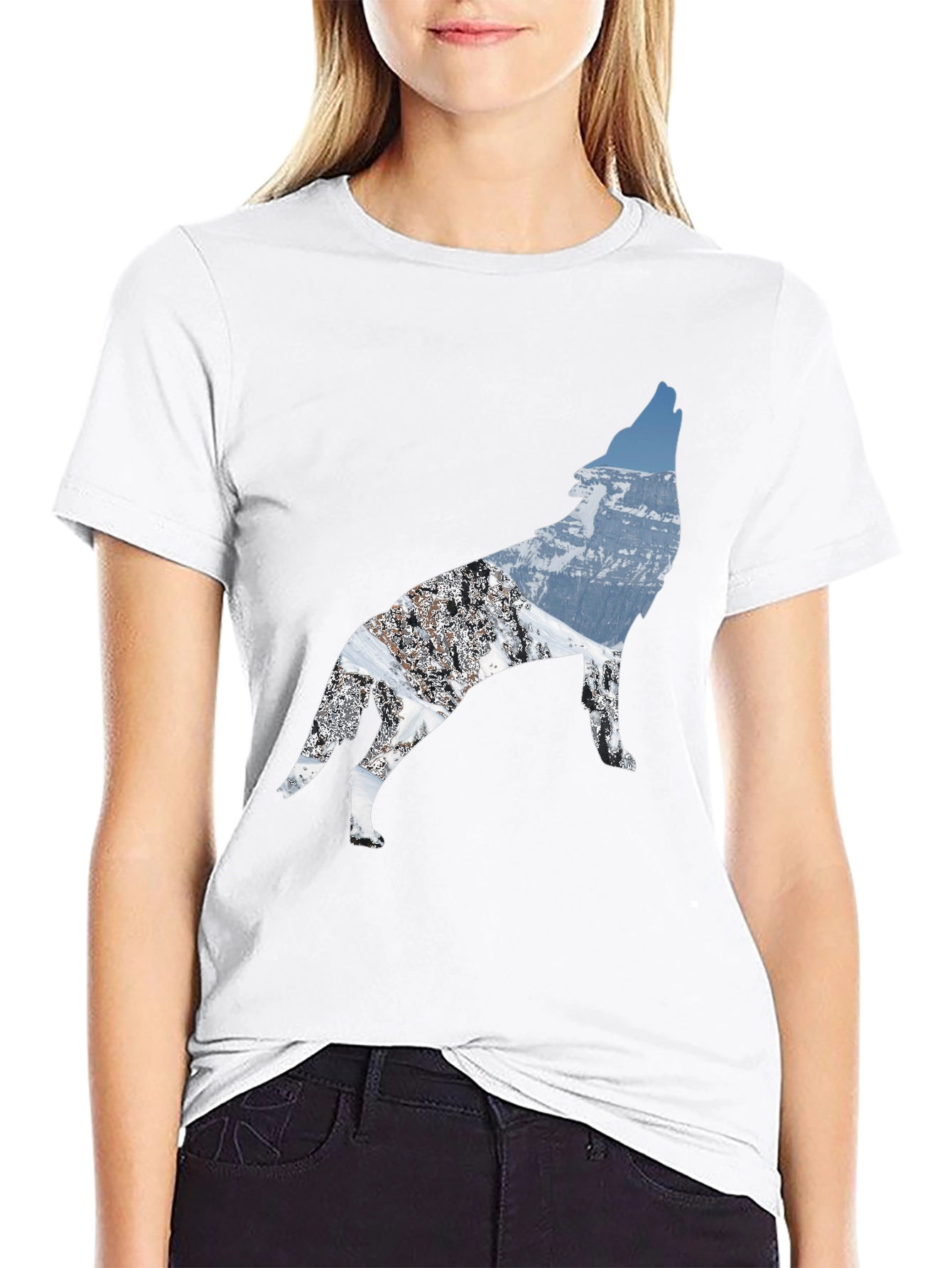 Black Wolf Mountain Scene Black T-Shirt view 9