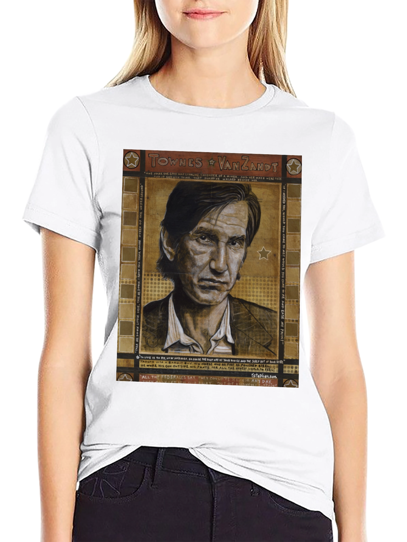 Black Townes Van Zandt Portrait Graphic T-Shirt view 9
