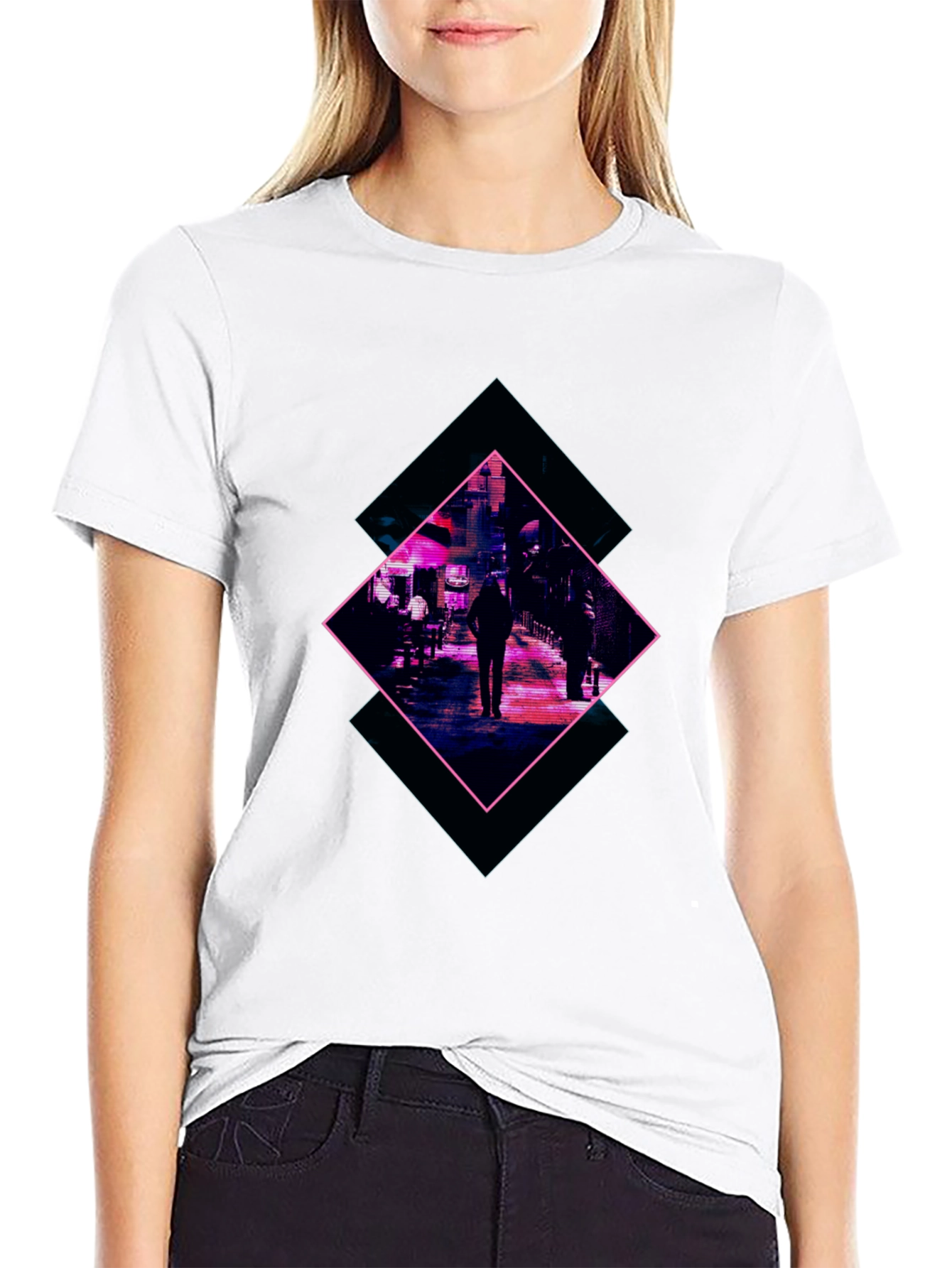Black Cyberpunk Street Scene Graphic Tee - Black view 9