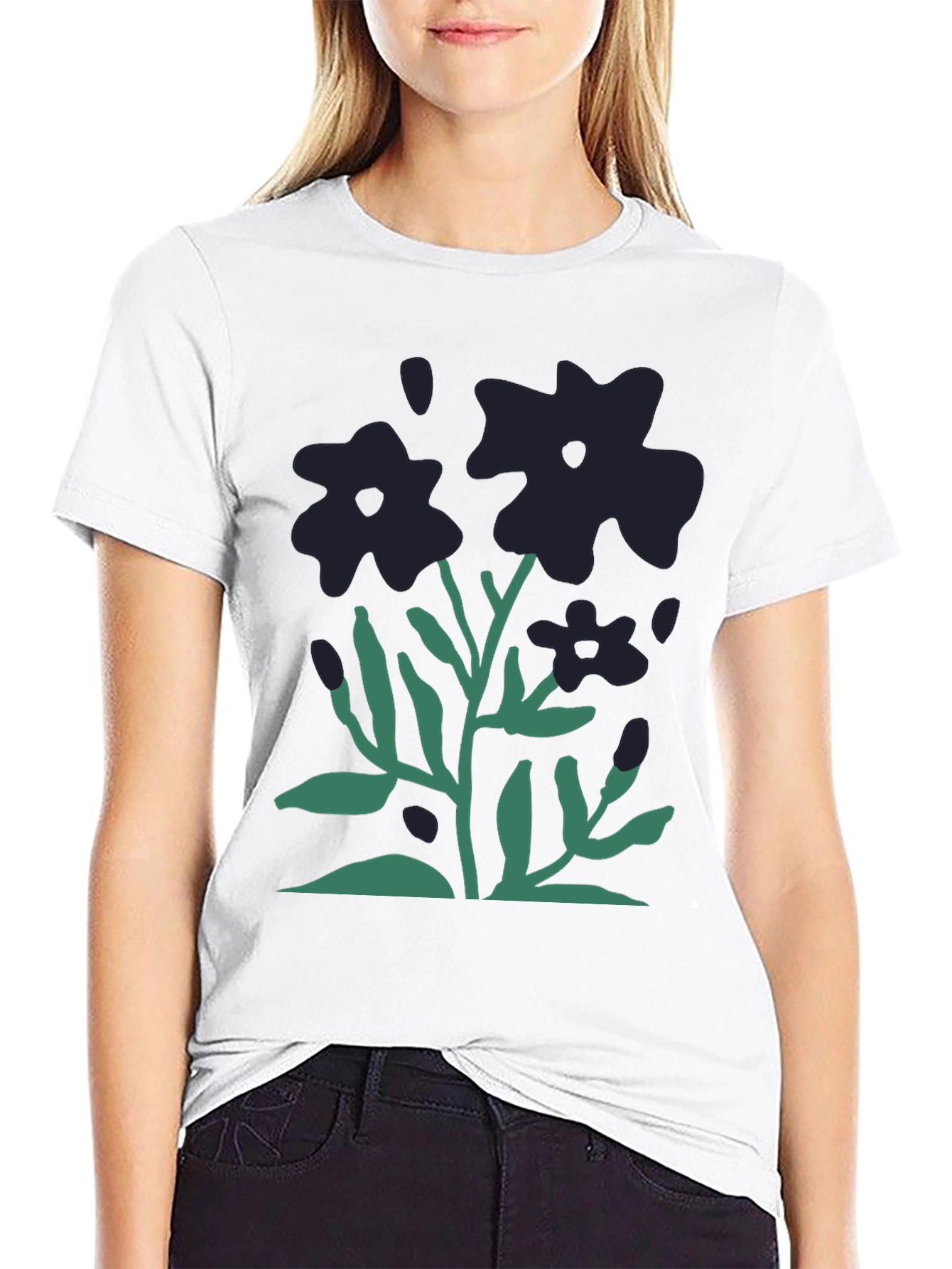 Black Floral Graphic Print Tee - Stylish Casual Comfort view 9