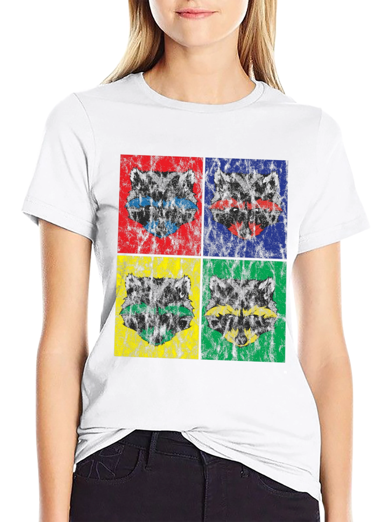 Black Retro Raccoon Pop Art Graphic T-Shirt view 9