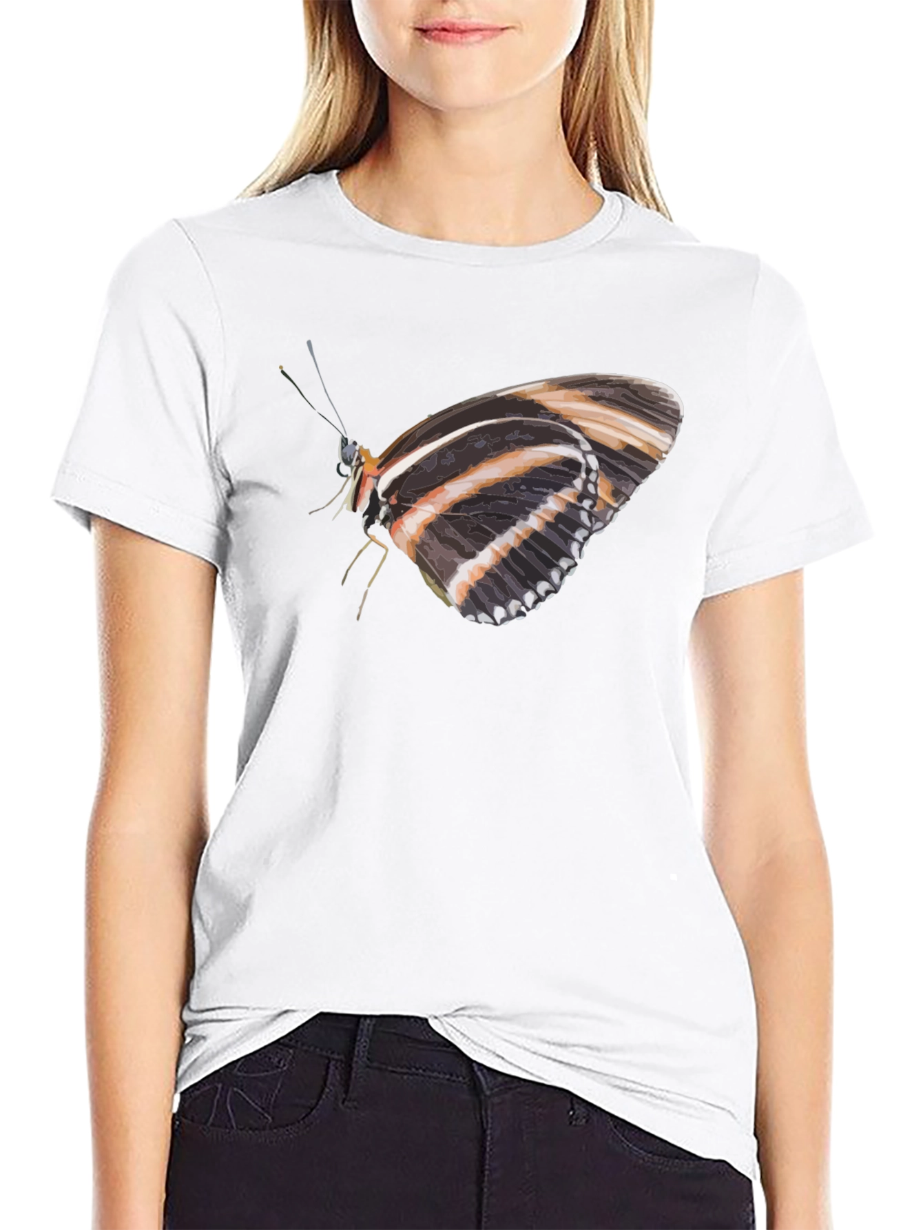 Black Butterfly Print Black T-Shirt view 9