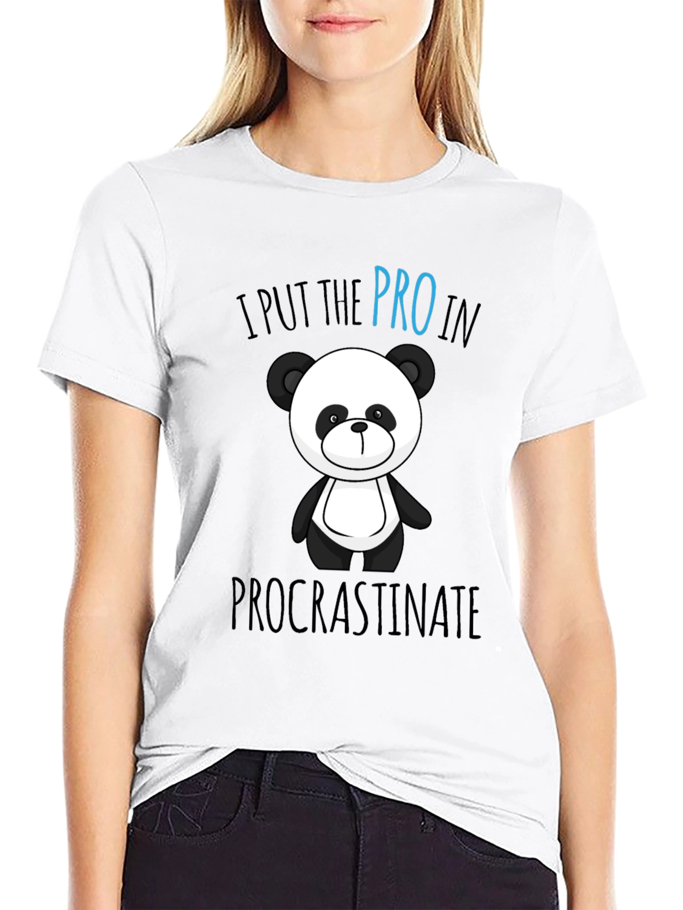 Black Funny Panda Procrastinate Graphic T-Shirt view 9