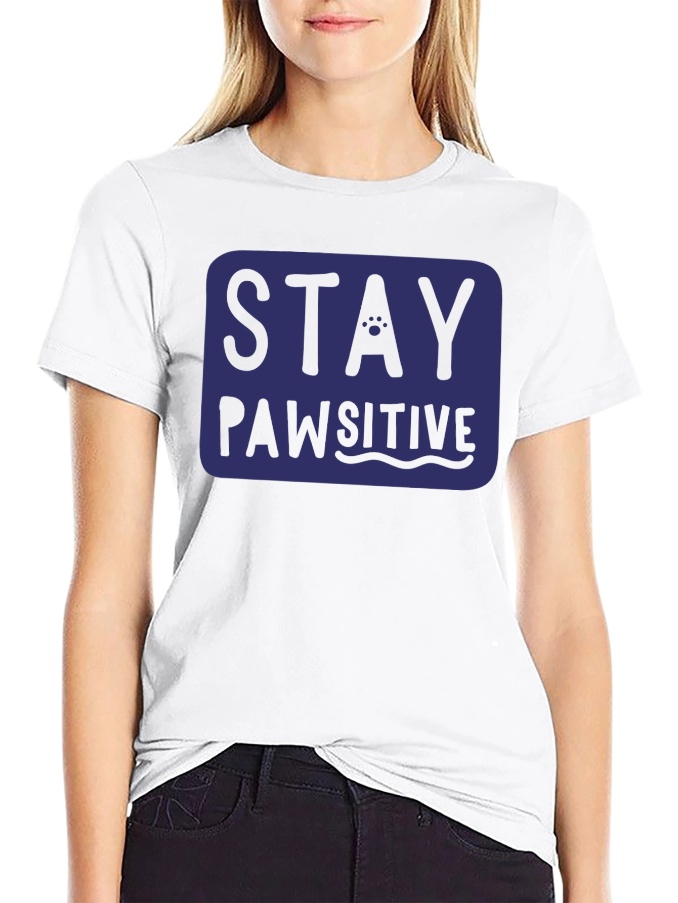 Black Stay Pawsitive T-Shirt - Blue Graphic Tee view 9