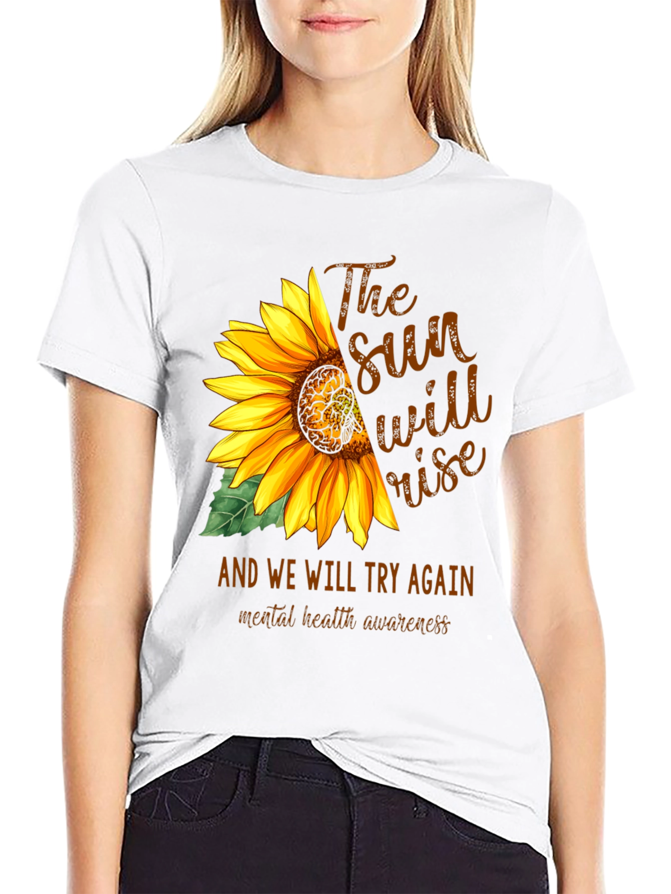 Black Sunflower Mental Health Awareness Graphic Tee view 9