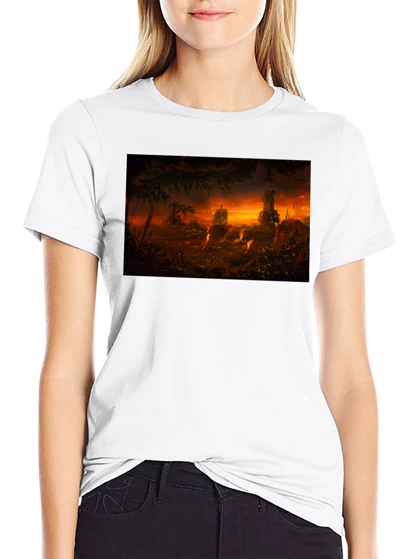 Black Sunset Landscape Graphic Print T-Shirt view 9