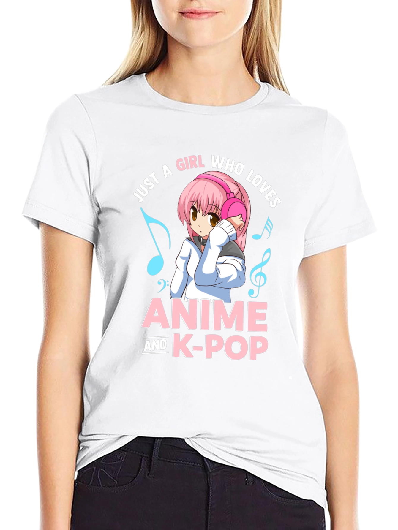 Black Anime & K-Pop Lover T-Shirt - Kawaii Girl Design view 9