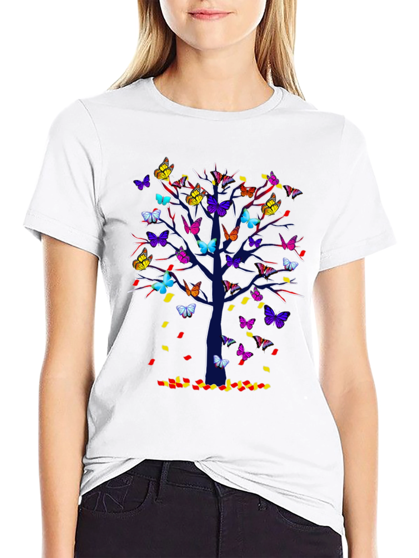 Black Butterfly Tree T-Shirt - Colorful Nature Tee view 9