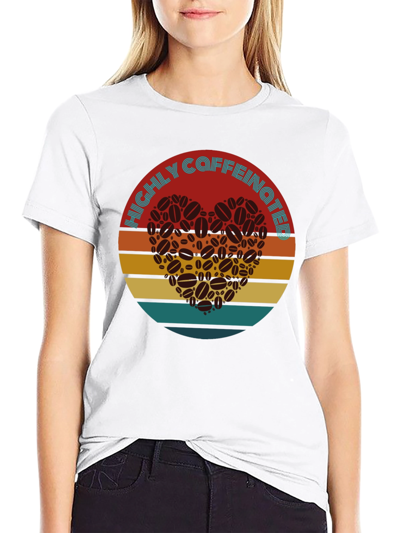 Black Highly Caffeinated Coffee Bean Heart T-Shirt view 9