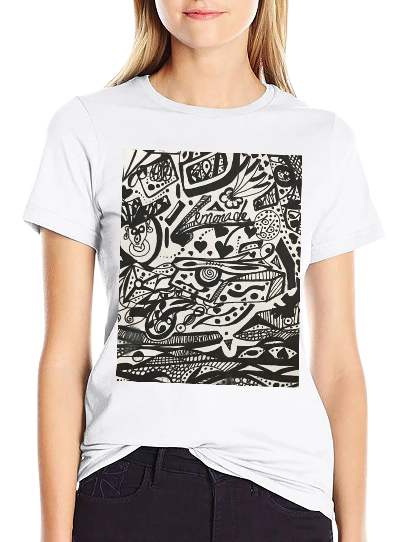 Black Abstract Doodle Art Black T-Shirt - Unique Graphic Tee view 9