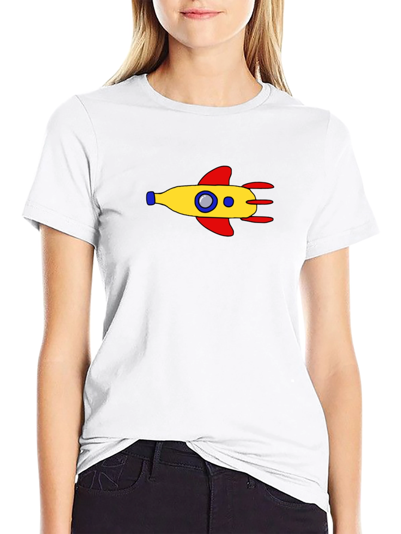 Black Retro Rocket Graphic Tee - Black Cotton Blend view 9