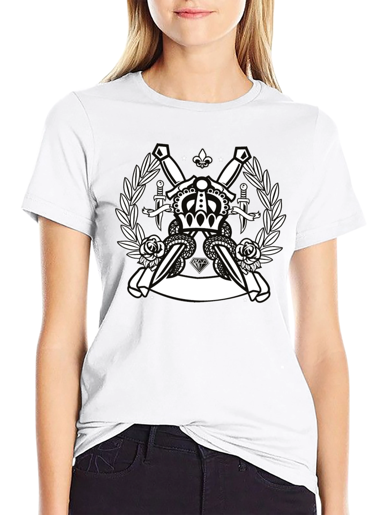 Black Crown & Swords Black Graphic T-Shirt view 9