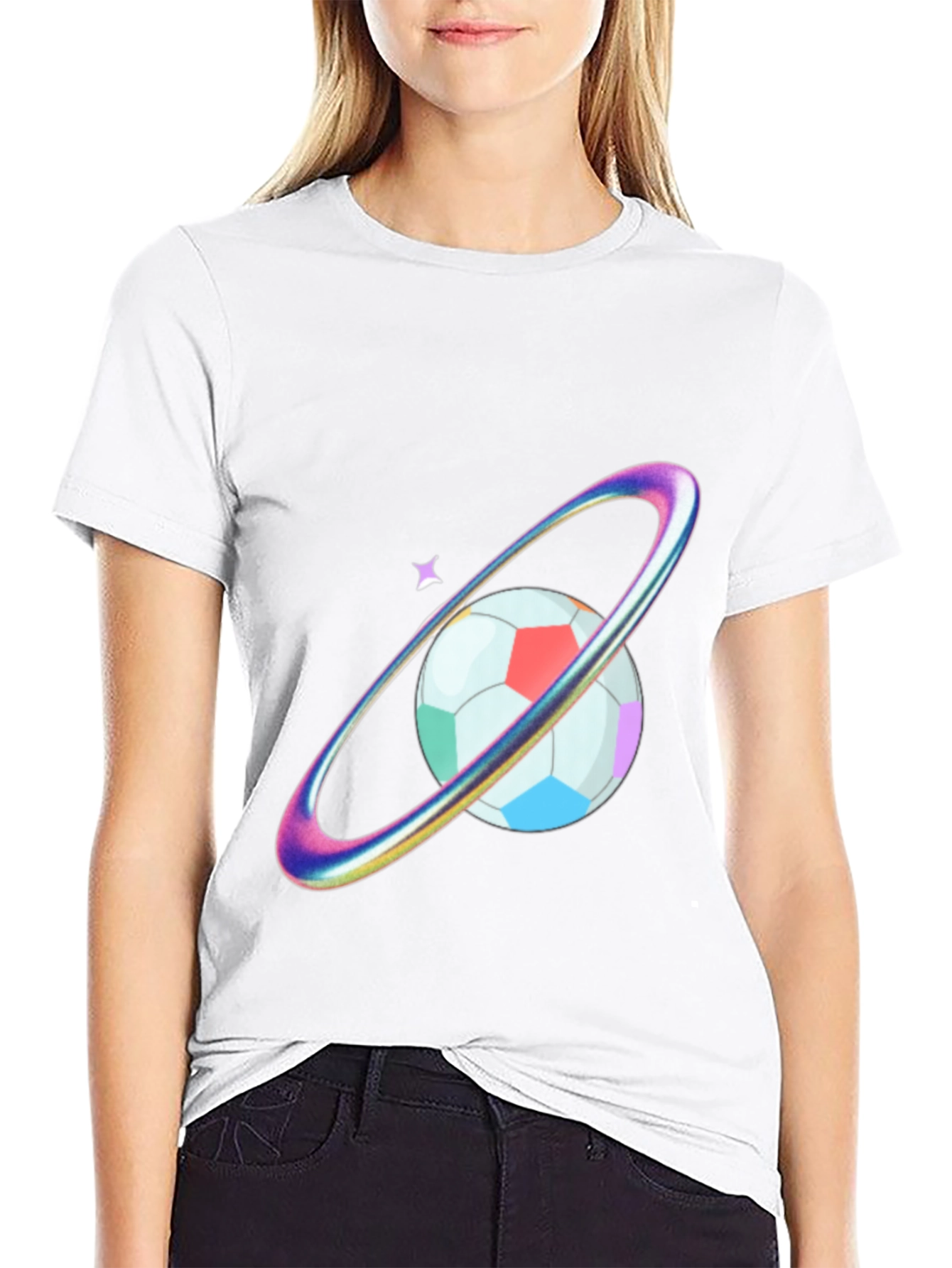 Black Colorful Planet Soccer Graphic Tee view 9