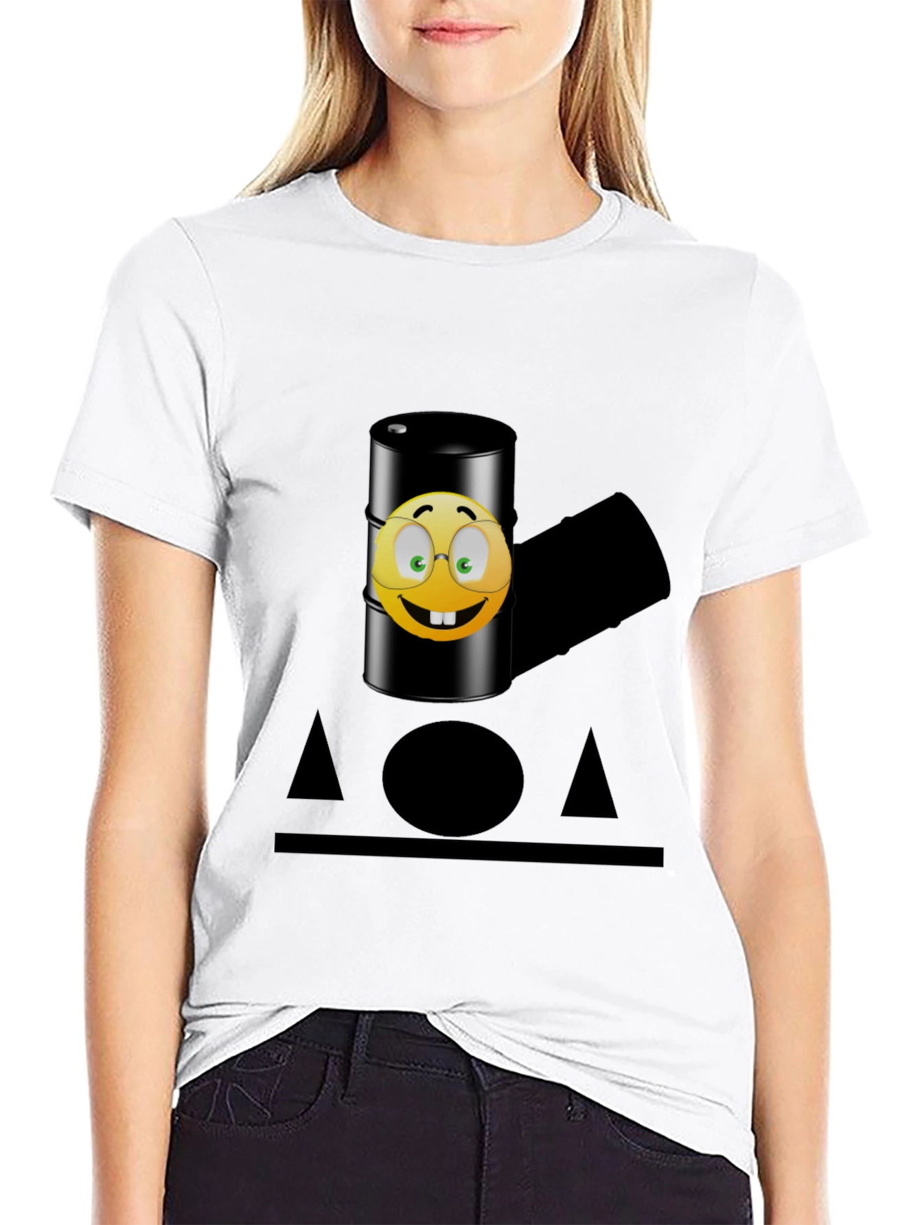 Black Humorous Emoji Oil Barrel T-Shirt - Black view 9