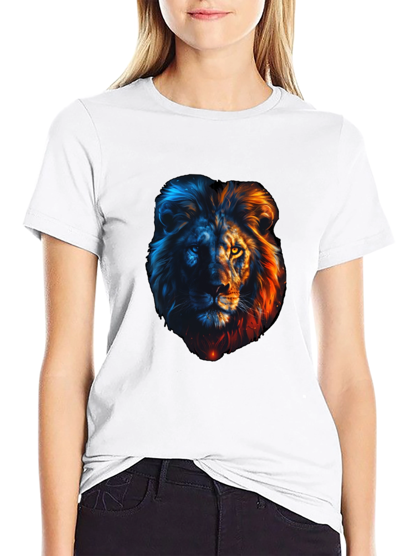 Black Lion Fire and Ice Graphic Tee - Cool Men's T-Shirt view 9