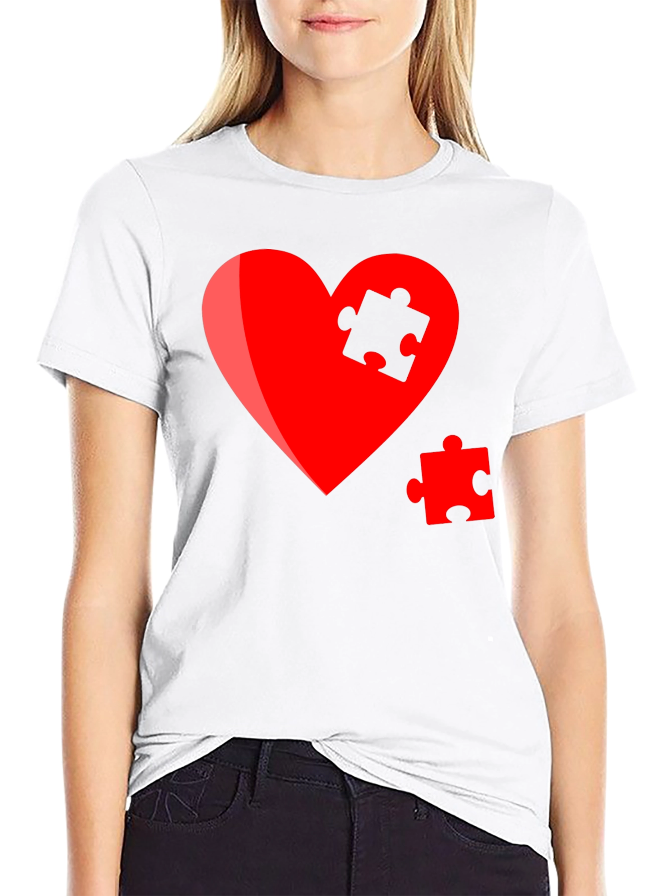 Black Heart Puzzle Piece Graphic Tee - Stylish Design view 9