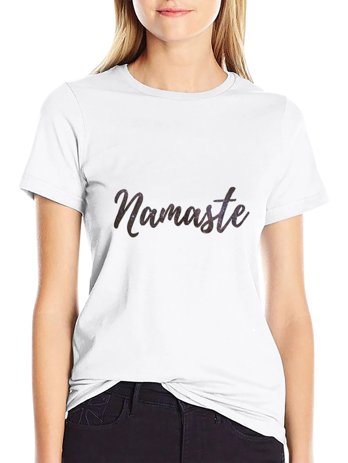 Black Namaste Galaxy Print Black T-Shirt view 9